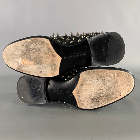 ALEXANDER MCQUEEN Size 10 Black Silver Studded Leather Slip On Loafers main image 11